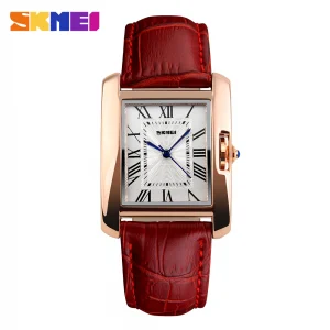 Reloj Skmei Luxury para dama, brazalete de cuero, bisel de acero inoxidable