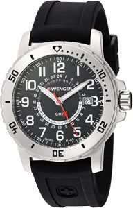 Reloj Wenger cronograqfo dual, para hombre, pulsera de silicona, caja de acero inoxidable